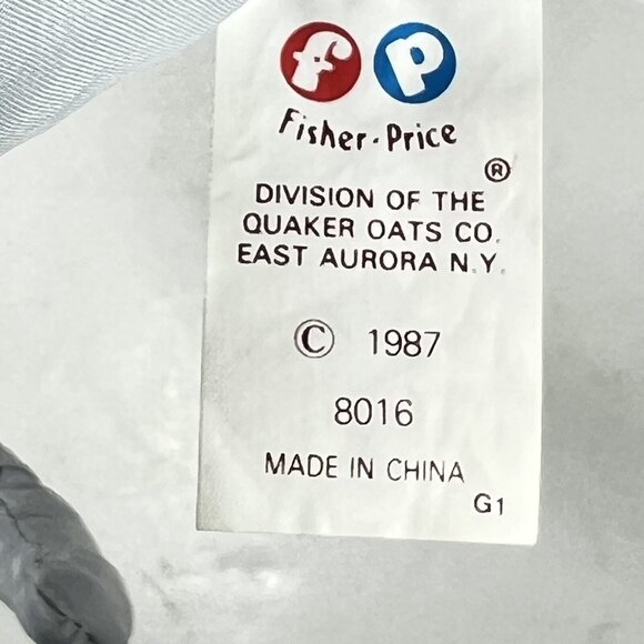 Vtg Fisher Price Gray Christmas Holiday Mouse Candy Cane Plush Nylon 13" 1987 - Picture 8 of 9